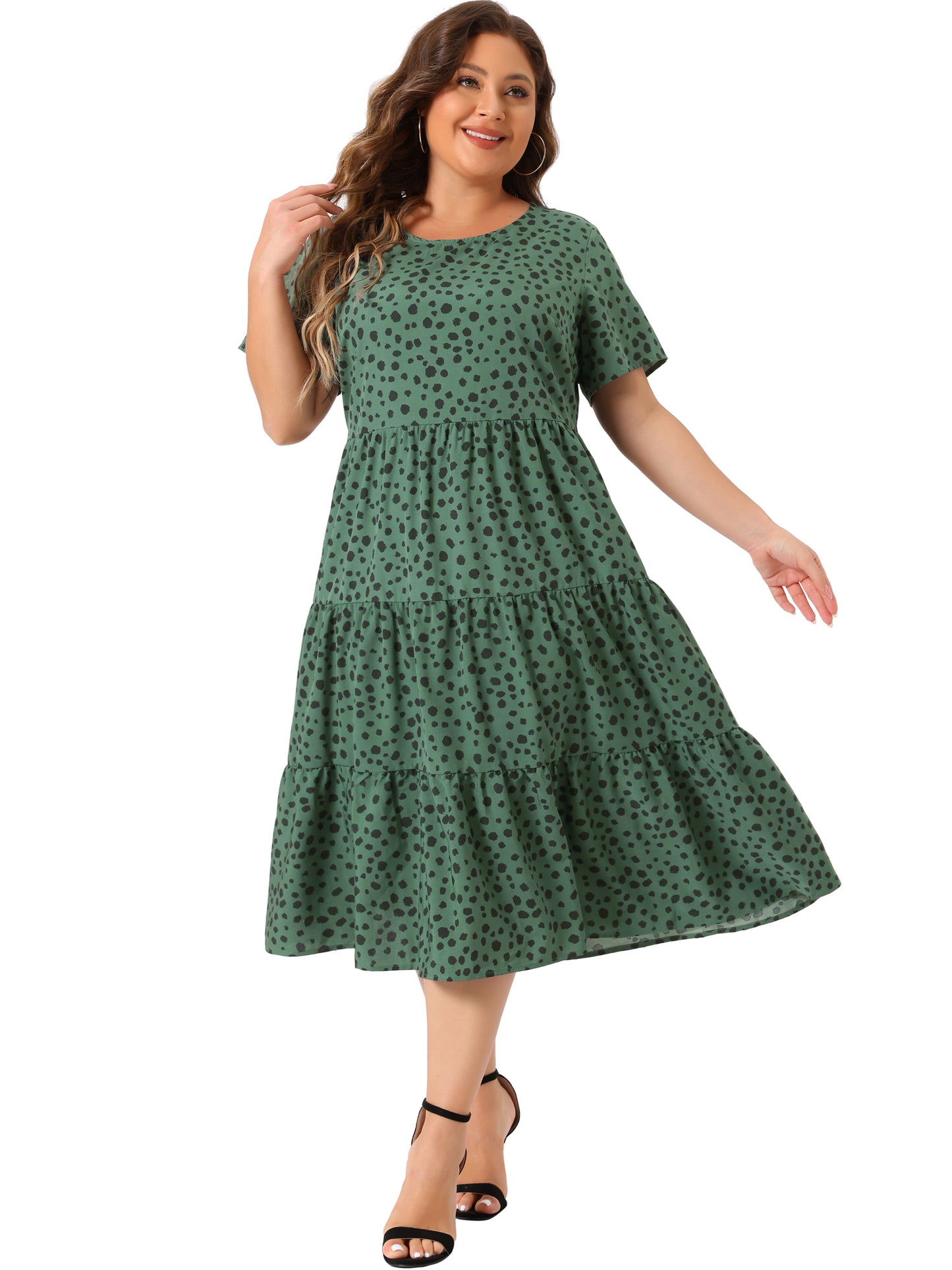 Women's Plus Size Polka Dots Dress Short Sleeve Midi Layered Dresses