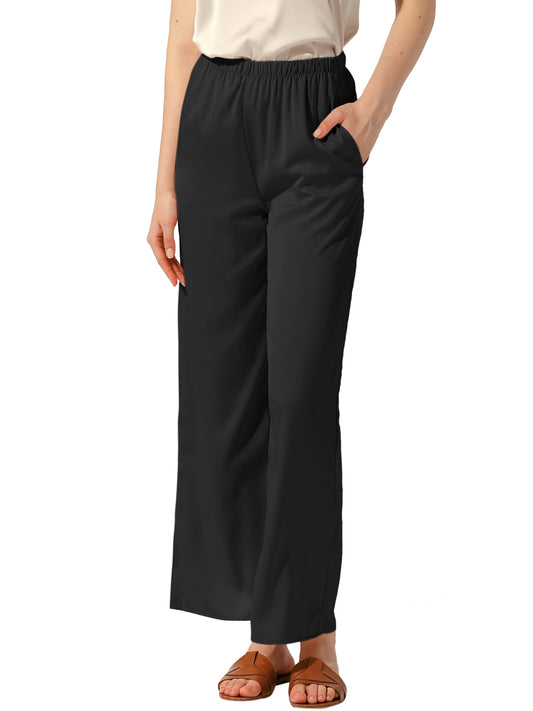 Women's High Elastic Waist Casual Trousers Satin Wide Leg Pants