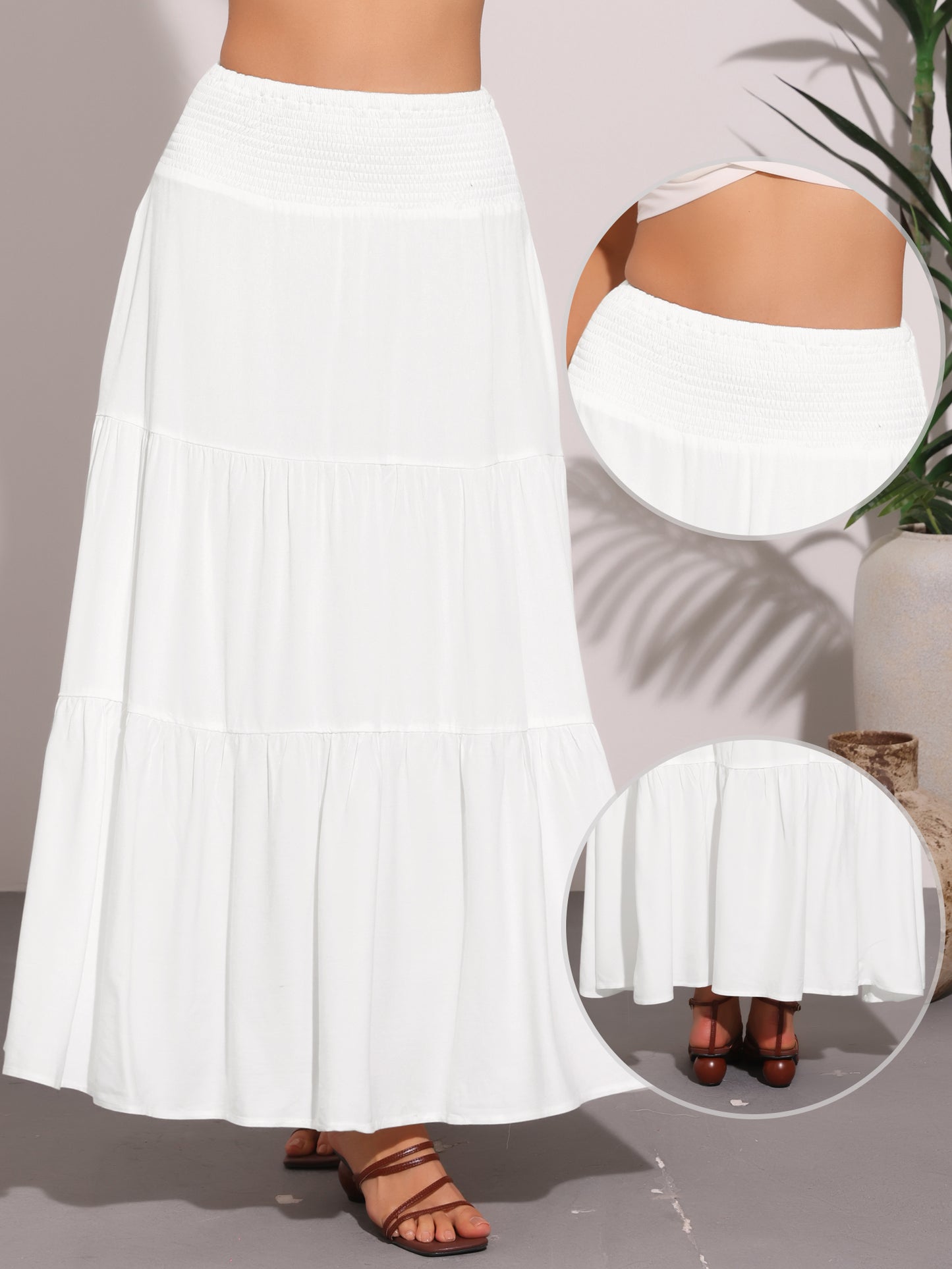 Falda larga de verano para mujer, informal, con cintura elástica, holgada, con capas, estilo bohemio, para playa