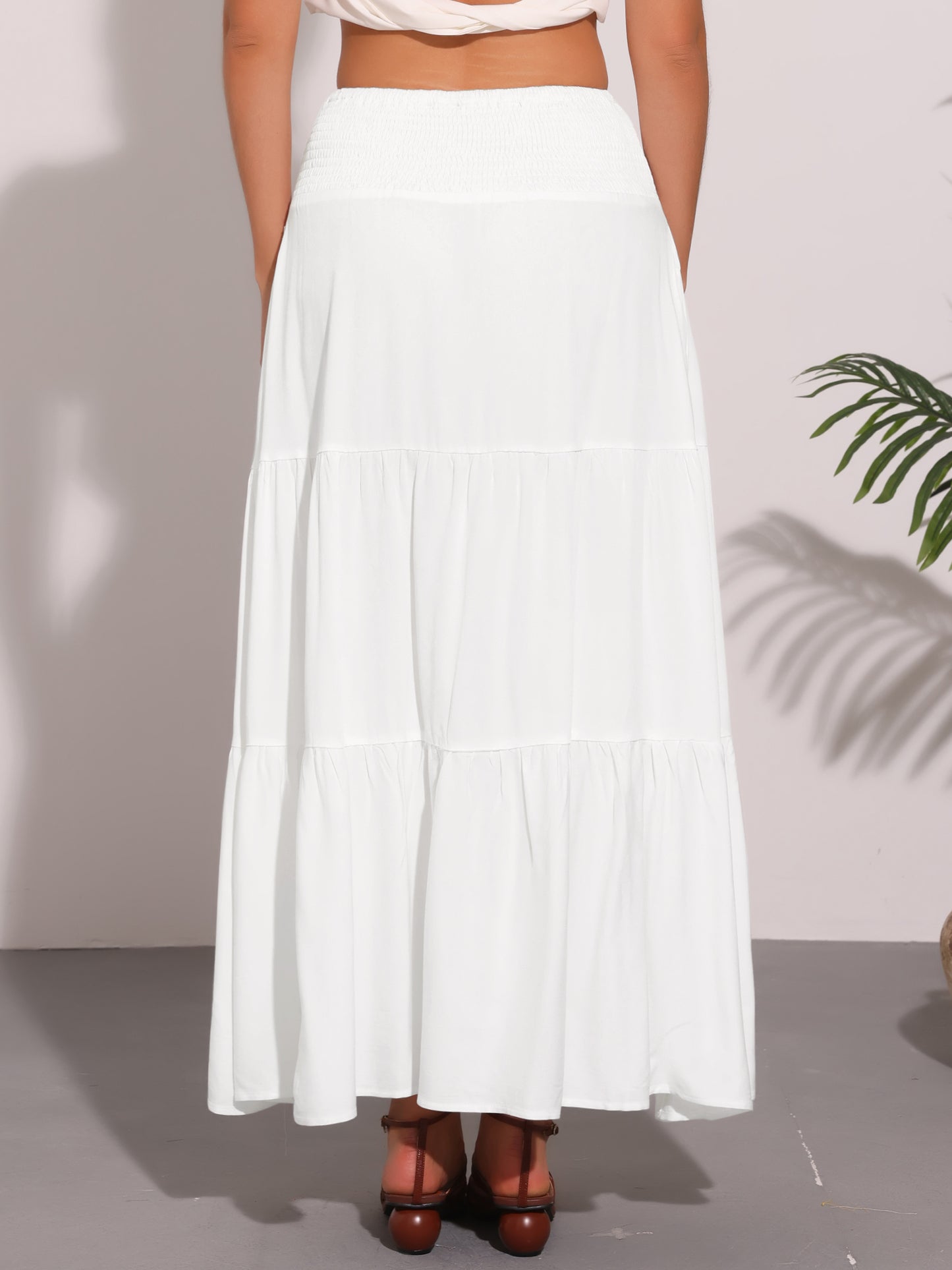 Falda larga de verano para mujer, informal, con cintura elástica, holgada, con capas, estilo bohemio, para playa