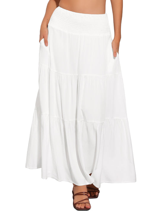 Falda larga de verano para mujer, informal, con cintura elástica, holgada, con capas, estilo bohemio, para playa