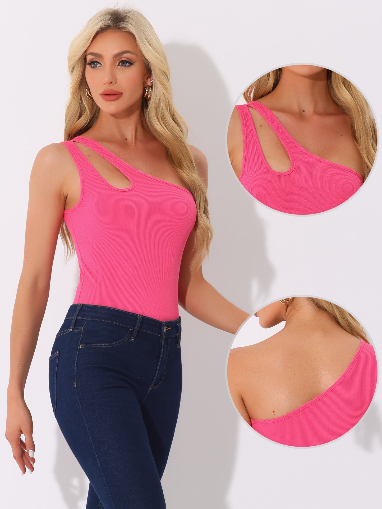 Body de tirantes ajustado y sexy de canalé con un solo hombro para mujer