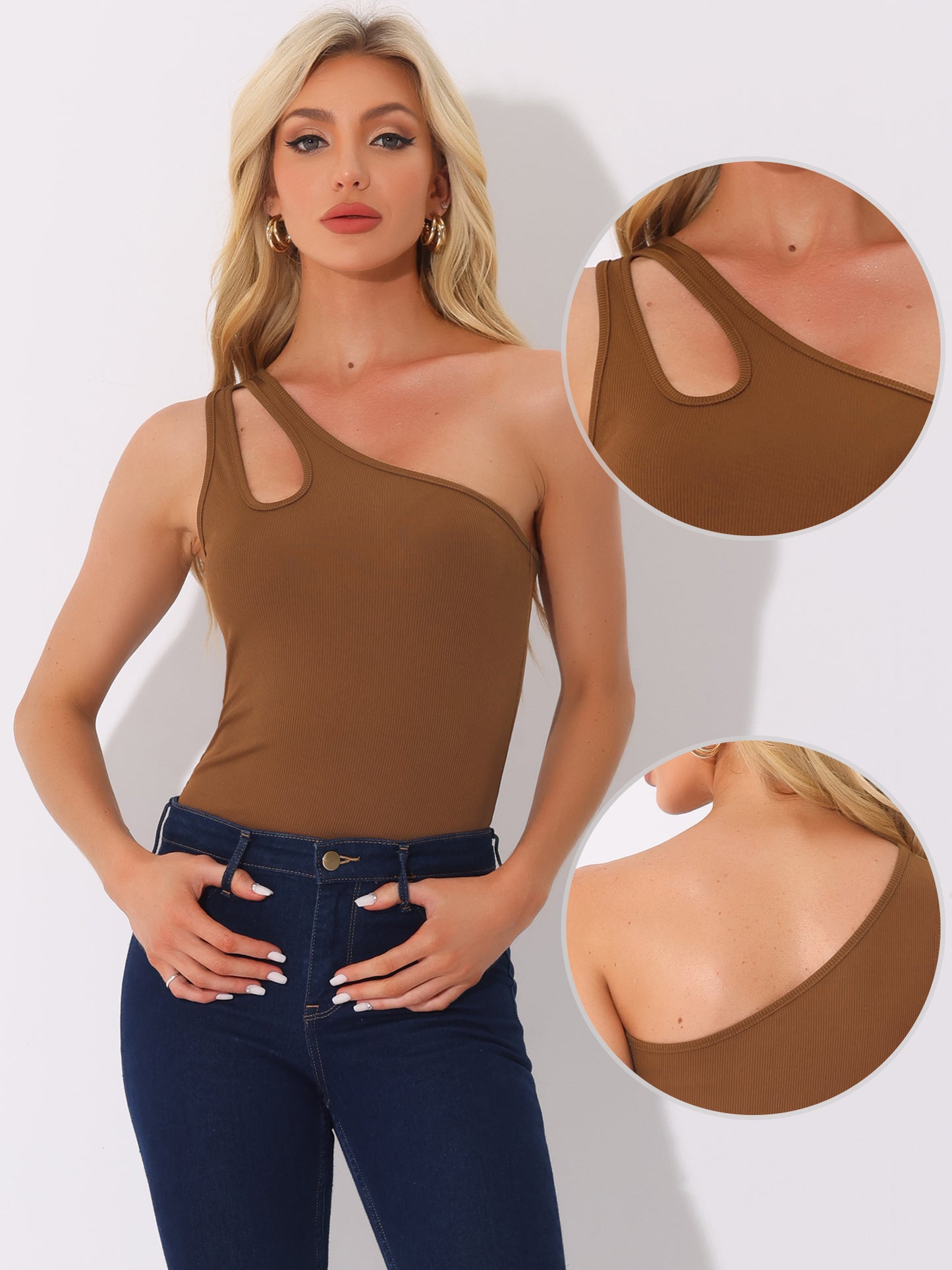 Women's One Shoulder Sexy Slim Fit Ribbed Bodysuit Tank Top
