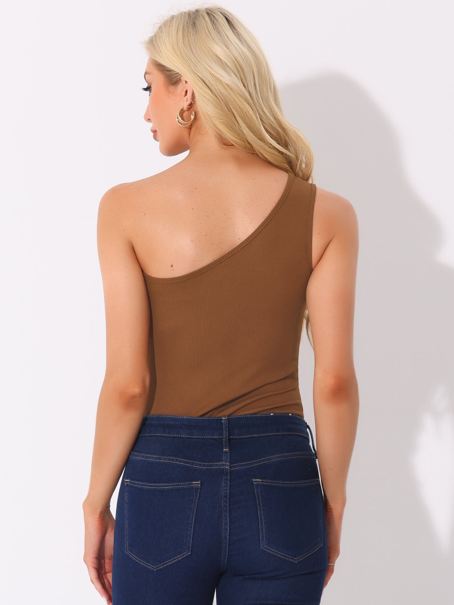 Women's One Shoulder Sexy Slim Fit Ribbed Bodysuit Tank Top