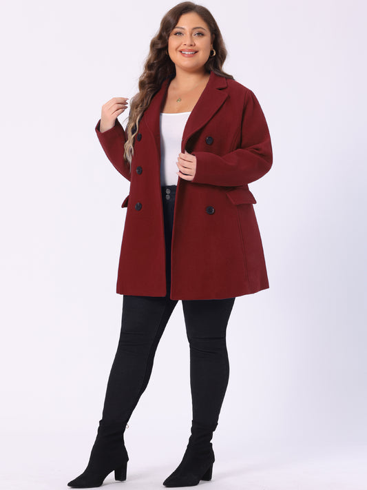 Women's Plus Size Notched Lapel Double Breasted Coat