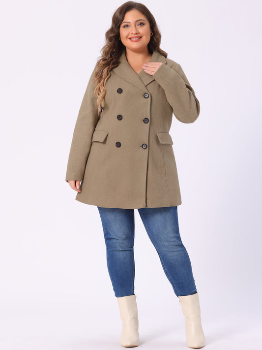 Women's Plus Size Notched Lapel Double Breasted Coat