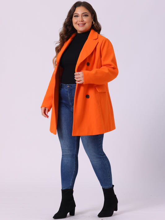 Women's Plus Size Notched Lapel Double Breasted Coat