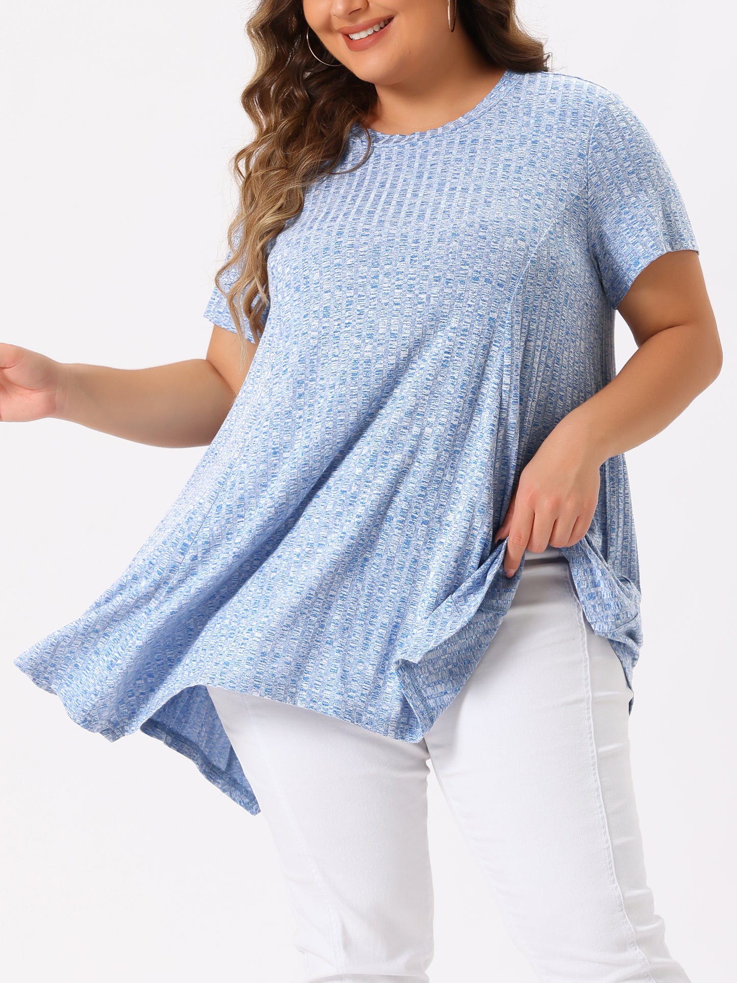 Women's Plus Size Short Sleeve Tunic Handkerchief Hem Summer Casual Top