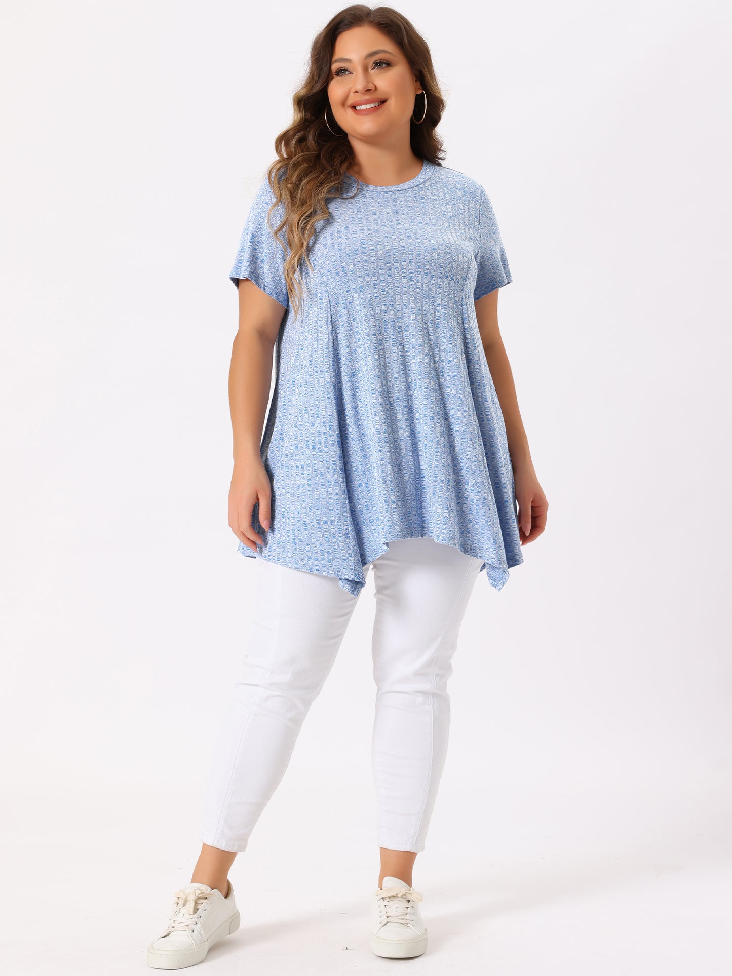 Women's Plus Size Short Sleeve Tunic Handkerchief Hem Summer Casual Top