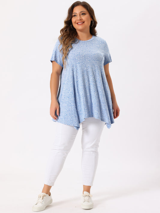 Women's Plus Size Short Sleeve Tunic Handkerchief Hem Summer Casual Top