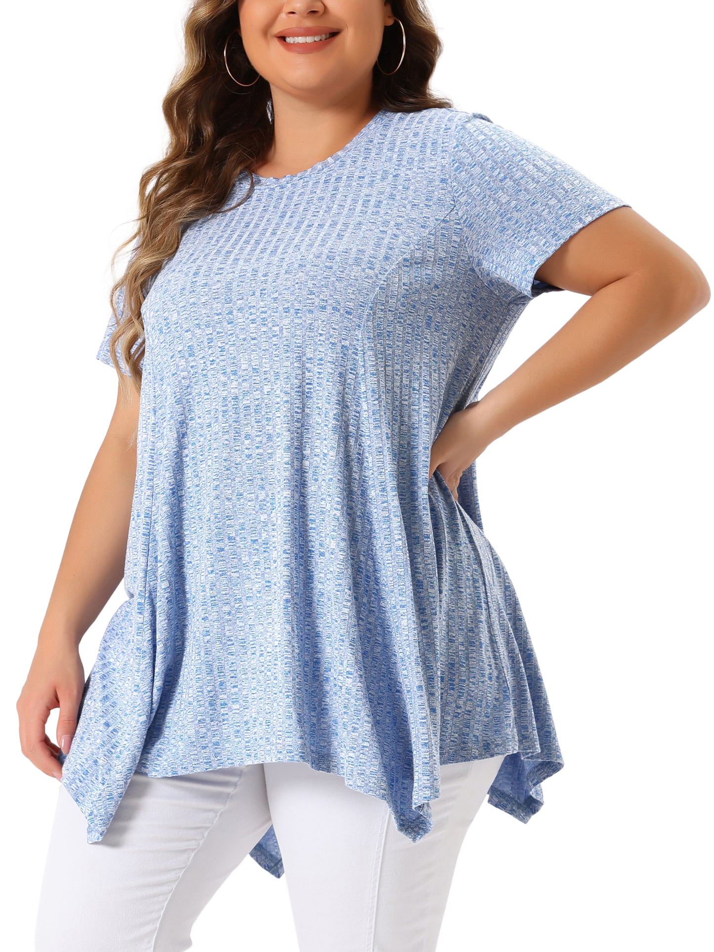 Women's Plus Size Short Sleeve Tunic Handkerchief Hem Summer Casual Top