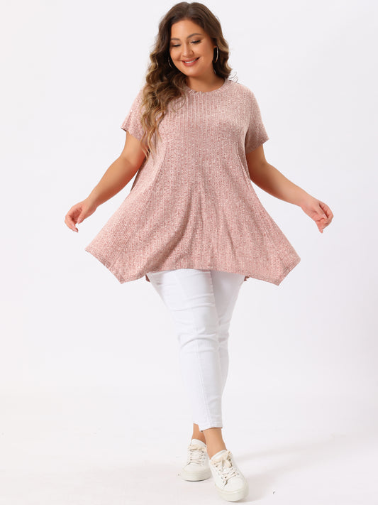 Women's Plus Size Short Sleeve Tunic Handkerchief Hem Summer Casual Top