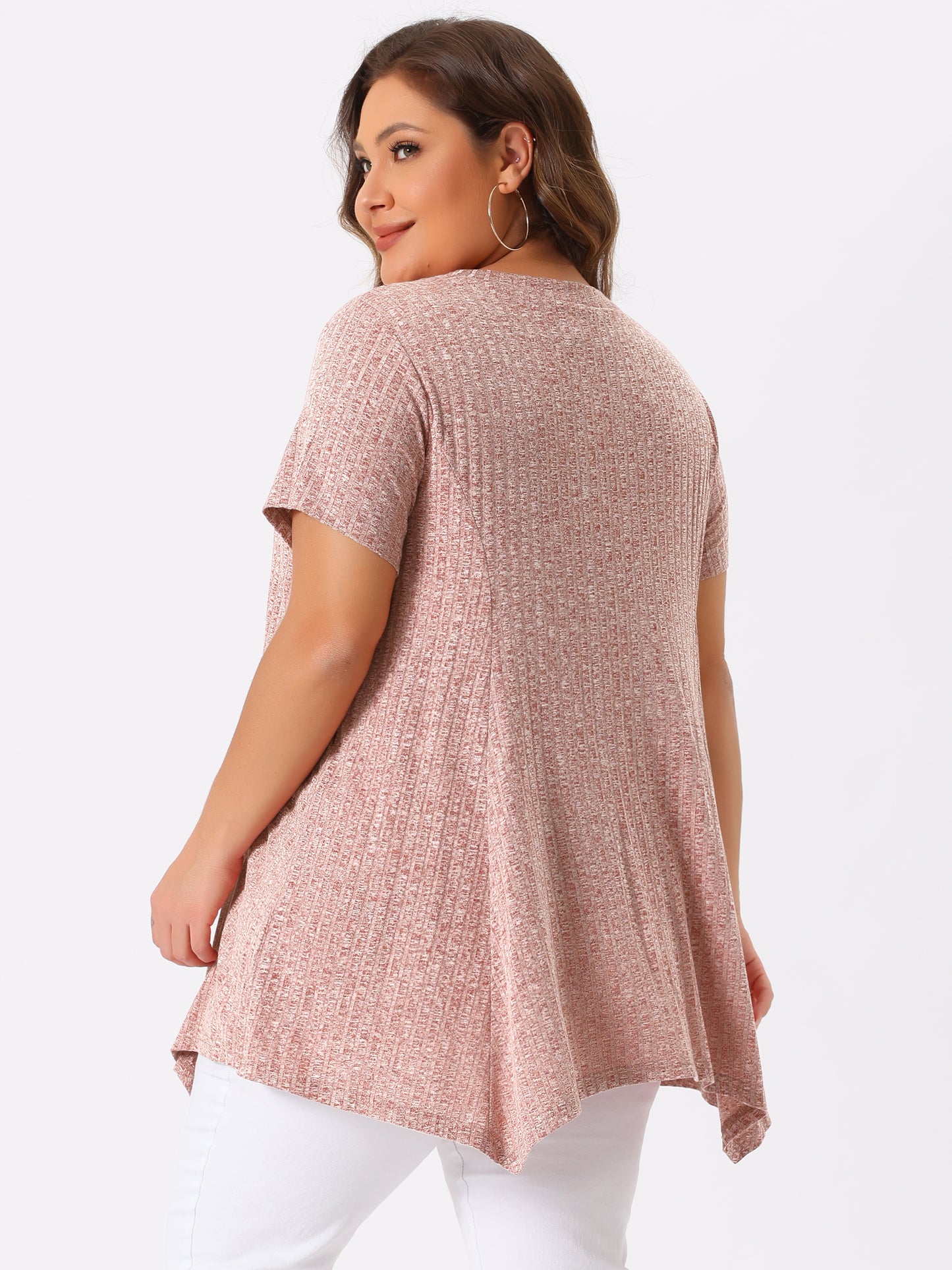 Women's Plus Size Short Sleeve Tunic Handkerchief Hem Summer Casual Top