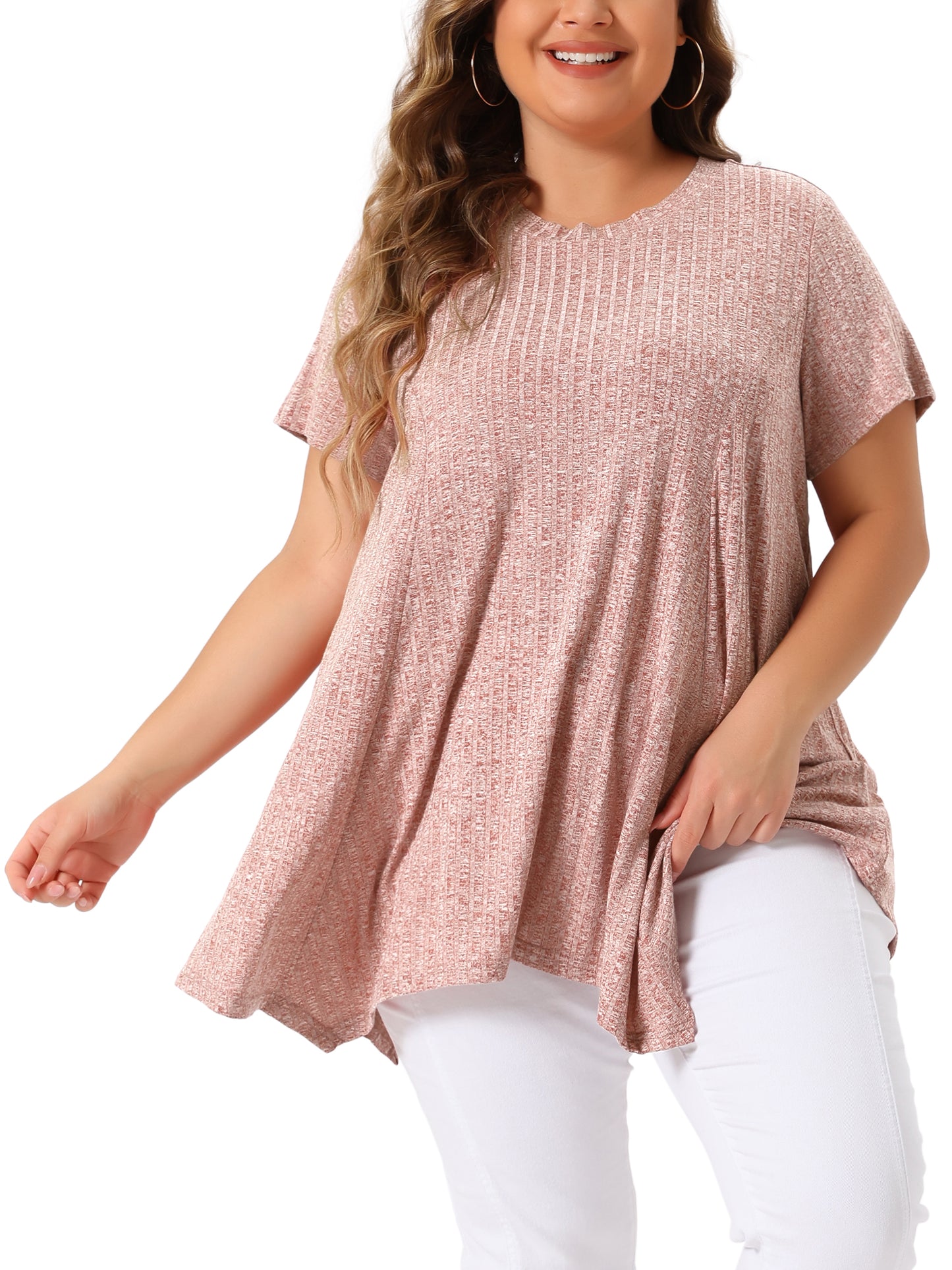 Women's Plus Size Short Sleeve Tunic Handkerchief Hem Summer Casual Top