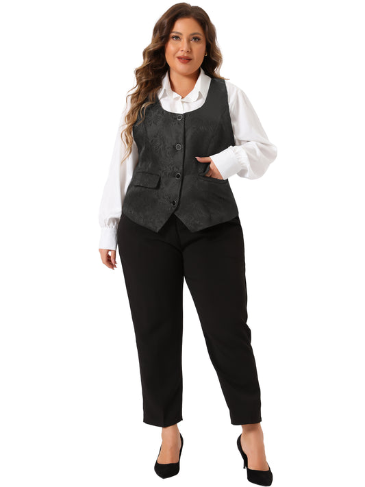 Women Plus Size Vest Sleeveless Jacquard Jacket Steampunk Waistcoat
