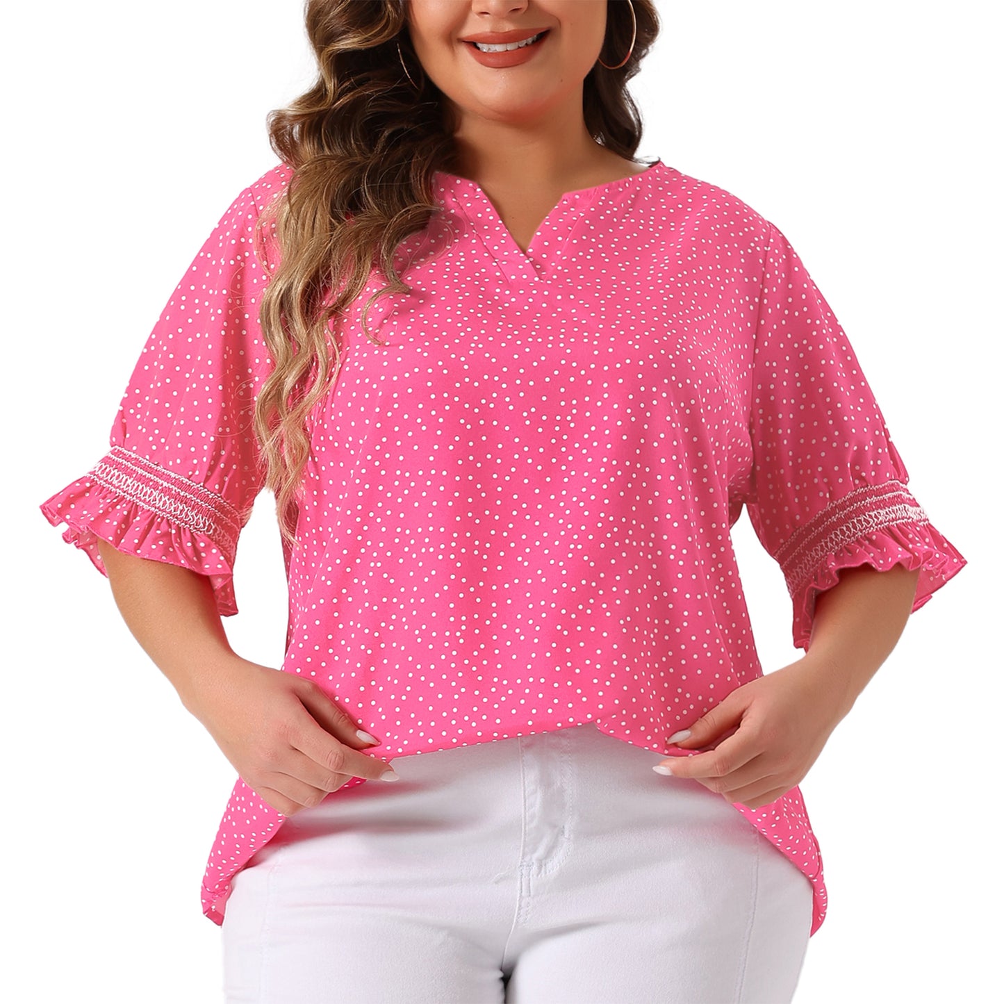 Women's Plus Size Blouse Pin Dots Smocked Floral Boho Blouse