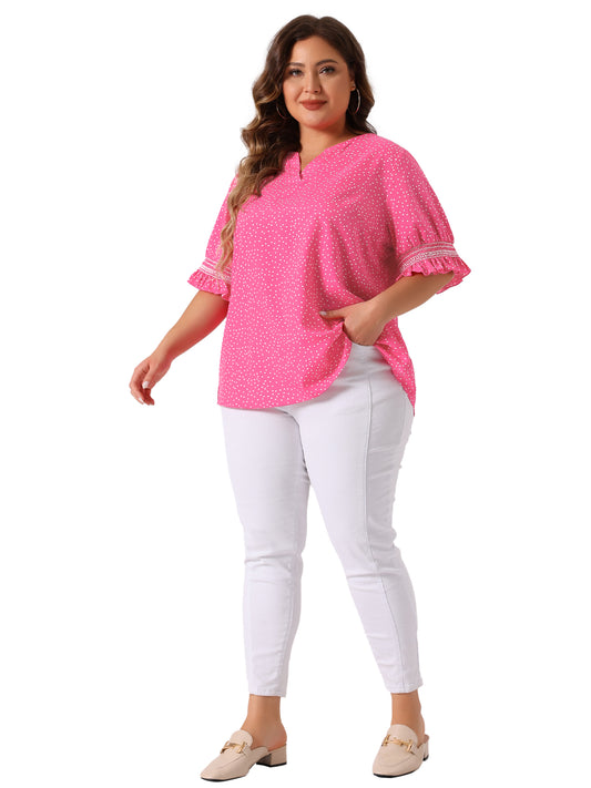 Women's Plus Size Blouse Pin Dots Smocked Floral Boho Blouse