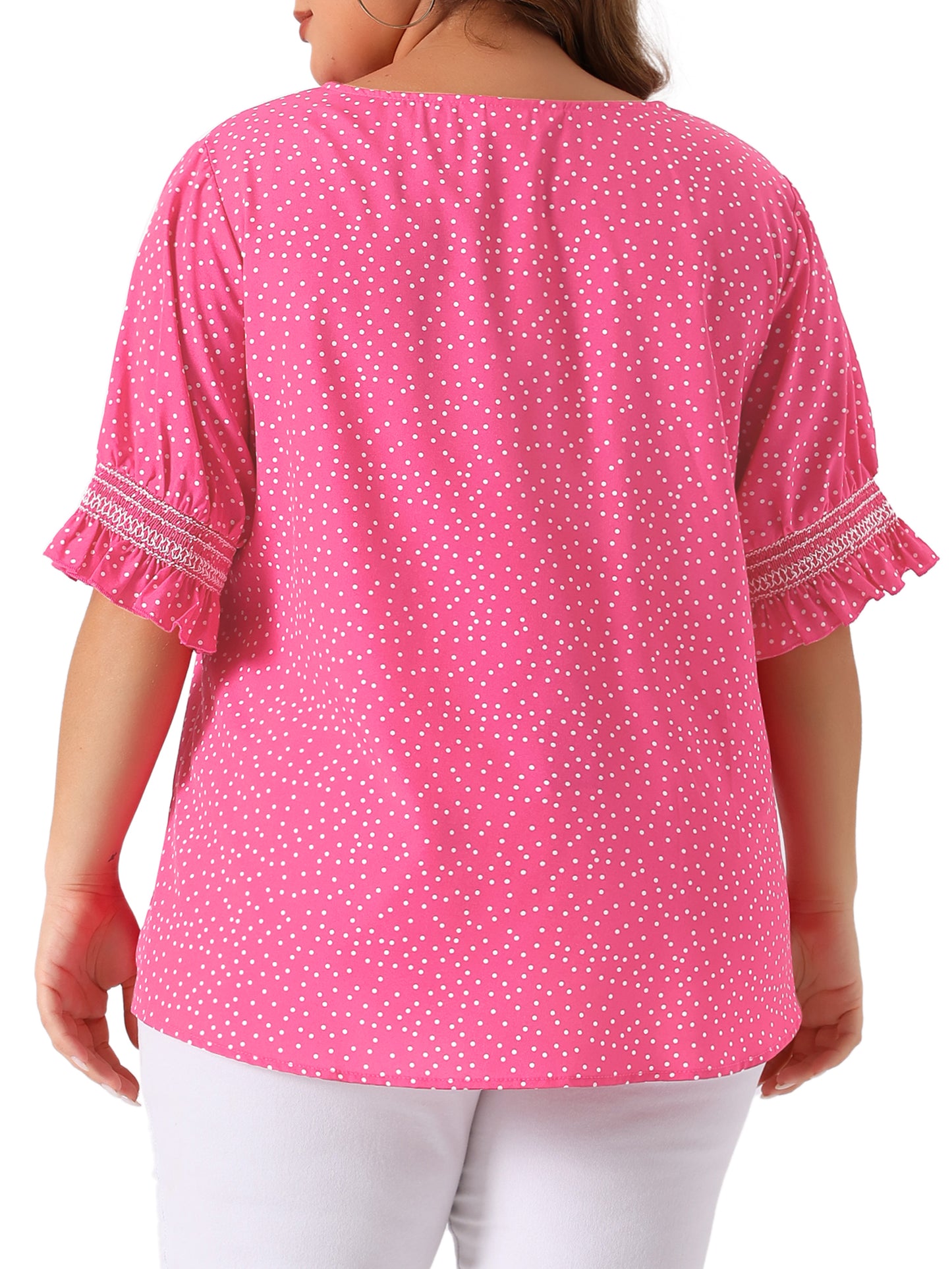 Women's Plus Size Blouse Pin Dots Smocked Floral Boho Blouse
