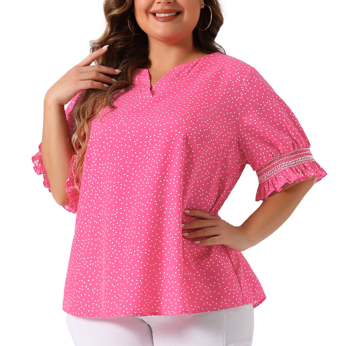 Women's Plus Size Blouse Pin Dots Smocked Floral Boho Blouse
