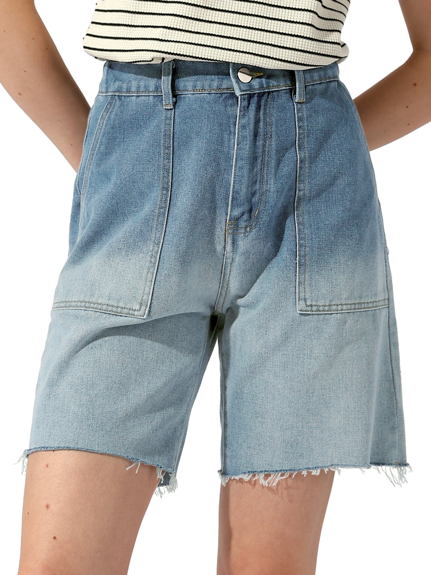 Women's Elastic Waist Straight Leg Jeans Pants Denim Shorts