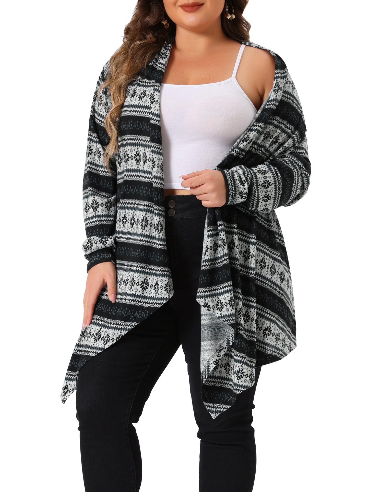 Cárdigan largo de rayas estilo bohemio, ligero y abierto al frente, de talla grande para mujer