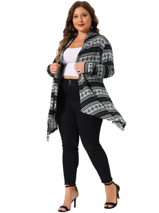 Cárdigan largo de rayas estilo bohemio, ligero y abierto al frente, de talla grande para mujer