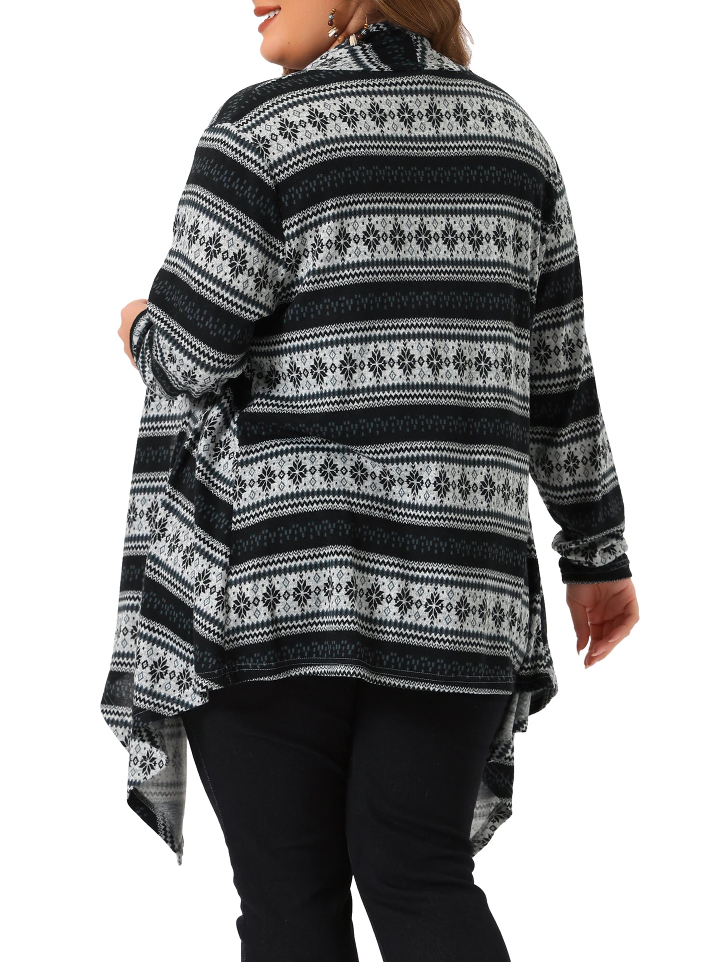 Cárdigan largo de rayas estilo bohemio, ligero y abierto al frente, de talla grande para mujer