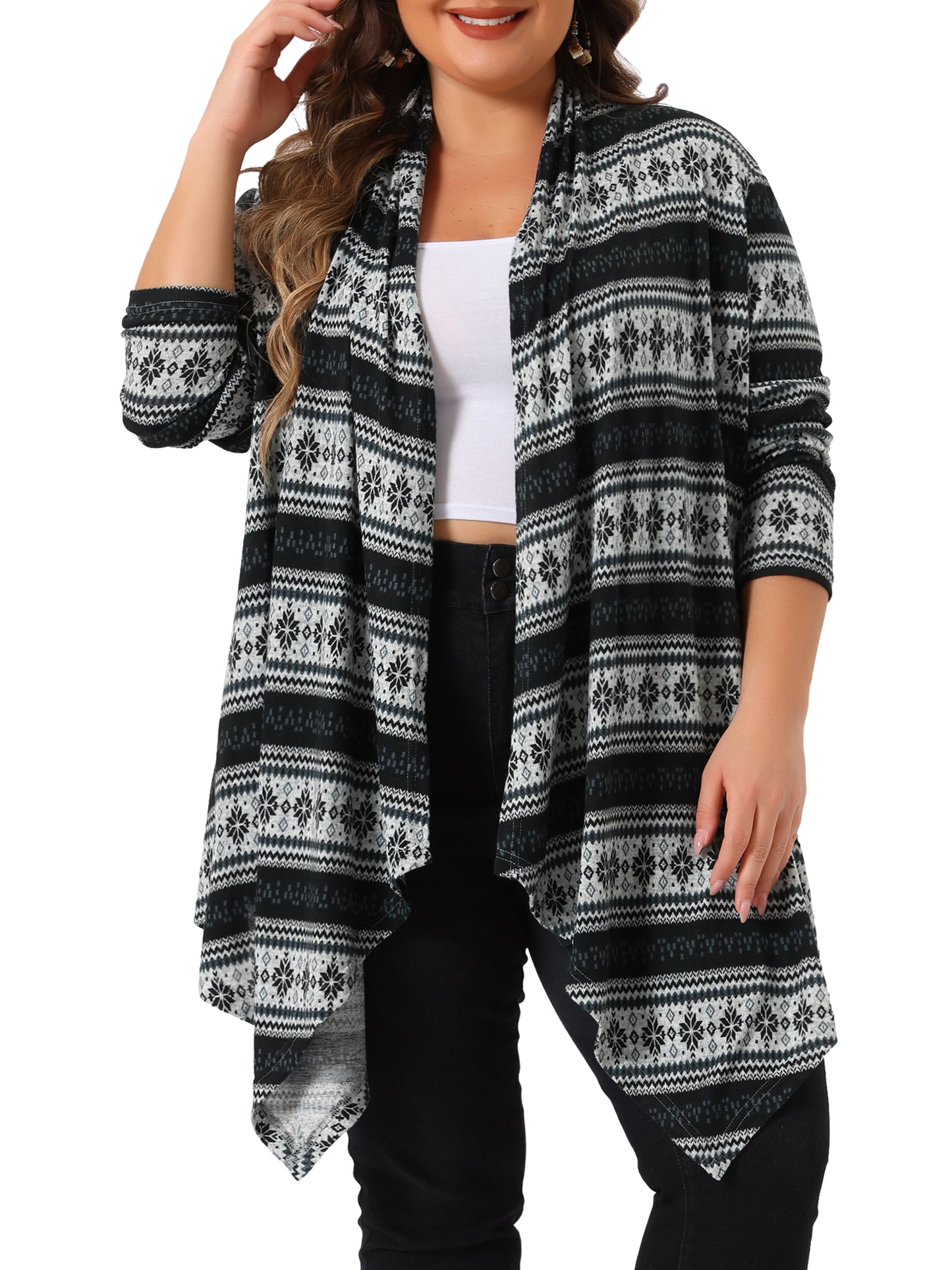 Cárdigan largo de rayas estilo bohemio, ligero y abierto al frente, de talla grande para mujer