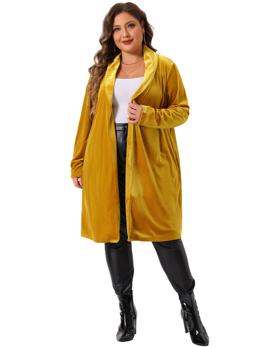 Women Plus Size Velvet Blazer Jackets Open Front Lightweight Long Cardigan