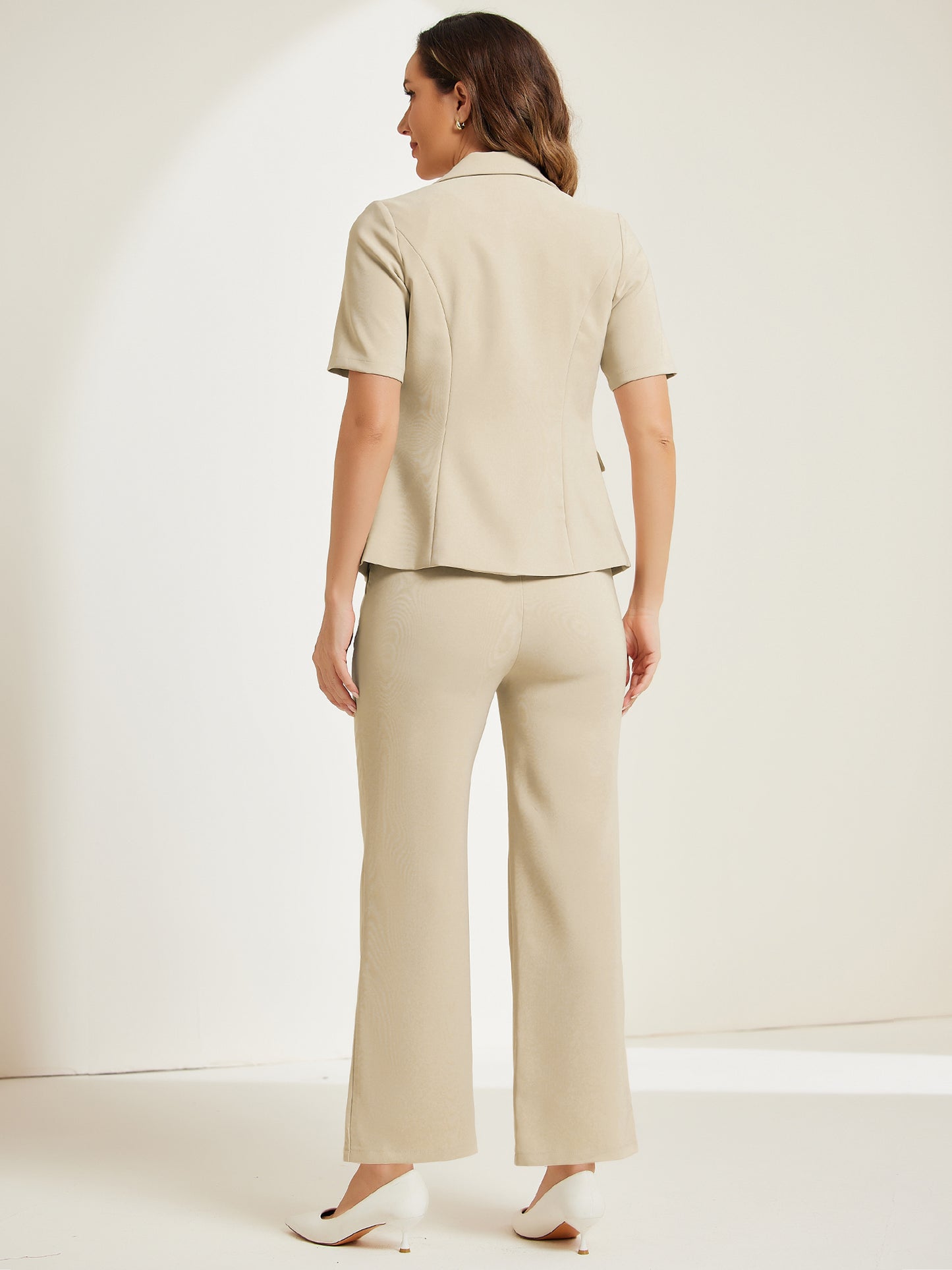 Women Business Work 2 Piece Short Sleeve Blazer Pant Suit Set
