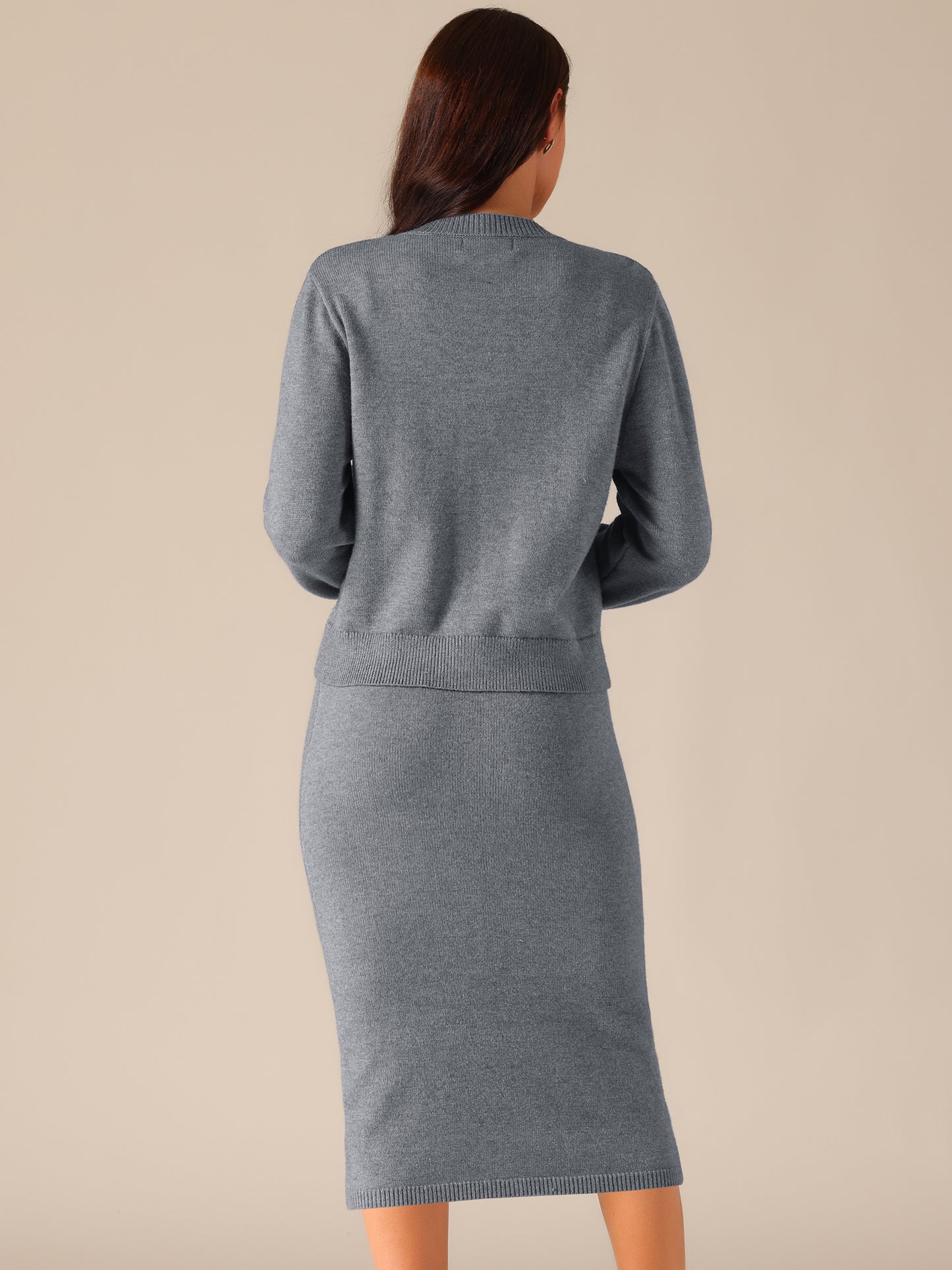 Women's Two Piece Sweater Set Button Down Cardigan and Midi Skirt Casual Lounge Set