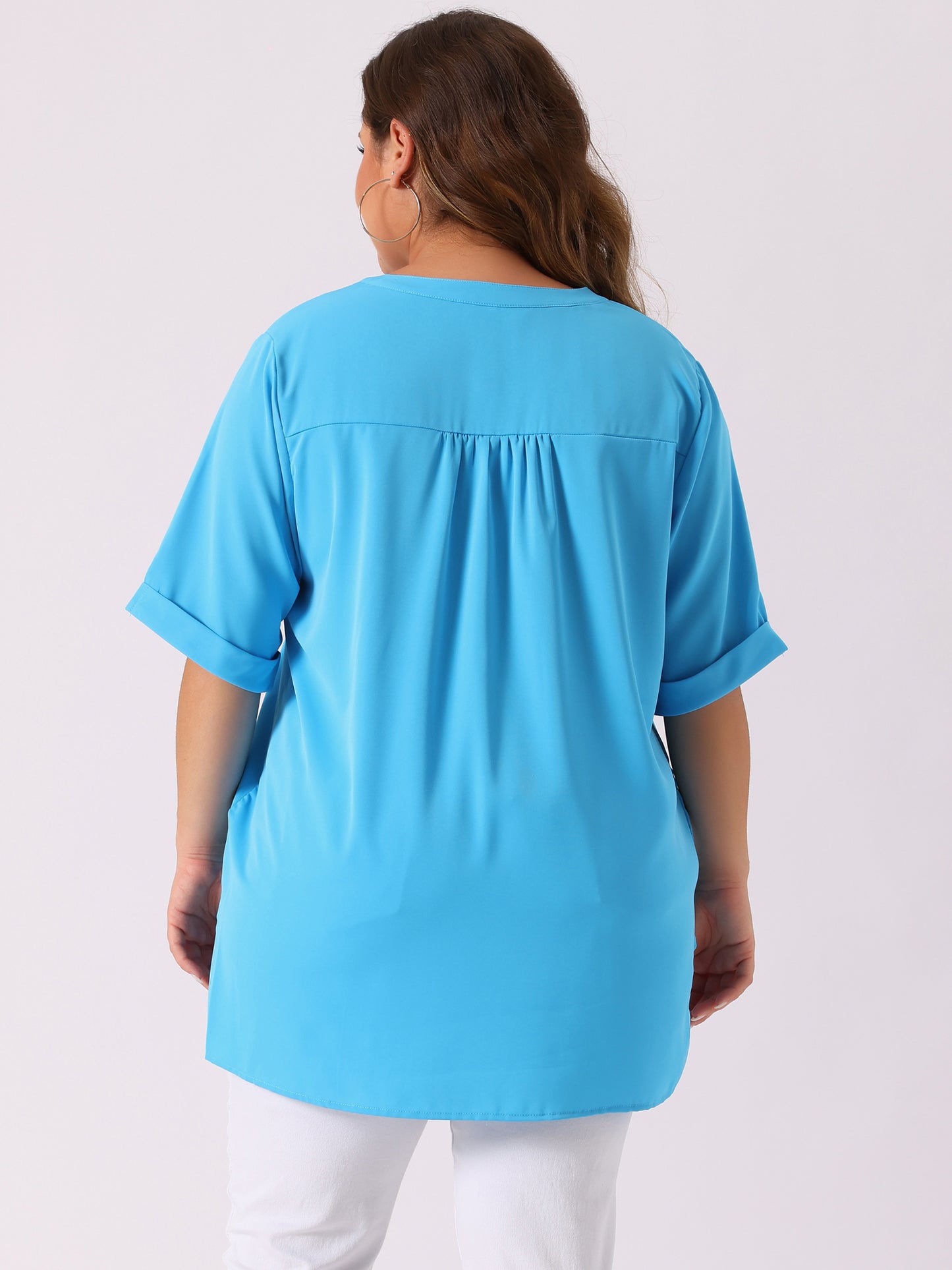Women's Plus Size Blouse V Neck Casual Solid Blouses 1/2 Sleeve Tunic Top