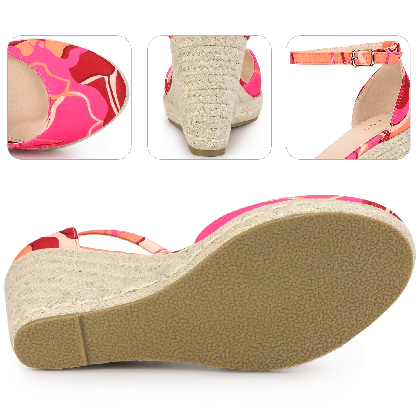 Women Platform Espadrilles Closed Toe Print Wedge Heel Sandals Wedges