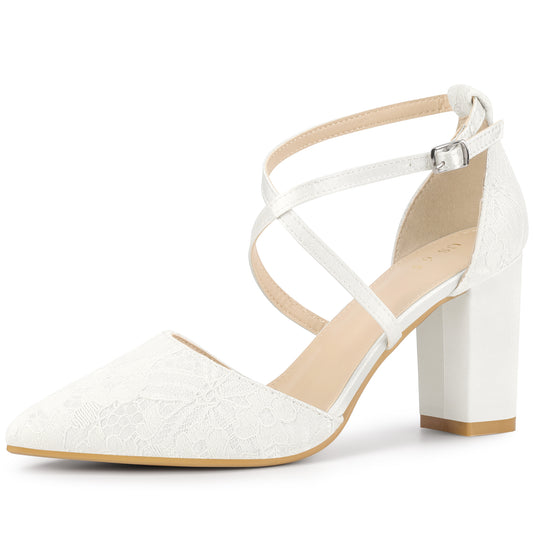 Zapatos de tacón de bloque con puntera cerrada y tiras cruzadas para mujer