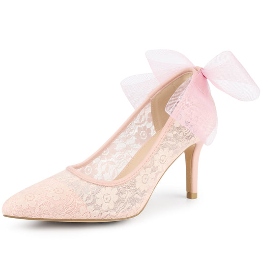 Zapatos de tacón de aguja con encaje y punta puntiaguda para mujer