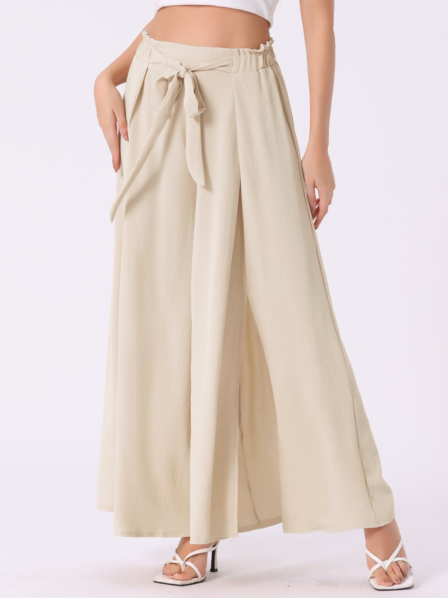 Women's High Slit Hem High Waist Casual Wide Leg Long Palazzo Pants