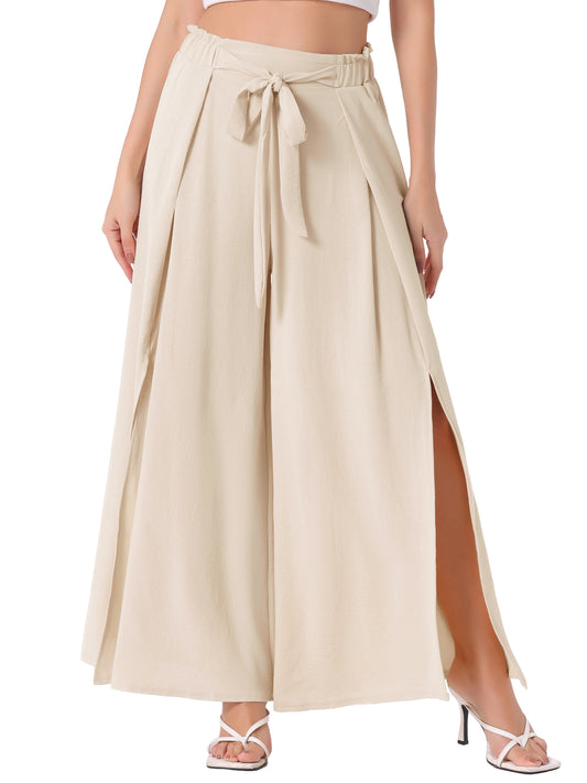 Women's High Slit Hem High Waist Casual Wide Leg Long Palazzo Pants