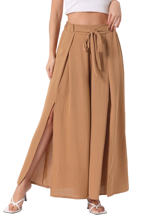 Women's High Slit Hem High Waist Casual Wide Leg Long Palazzo Pants