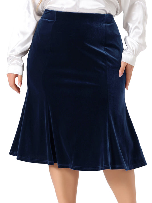Faldas de talla grande para mujer, estilo retro, elegantes, de terciopelo, con cintura elástica y cola de pez, estilo sirena.