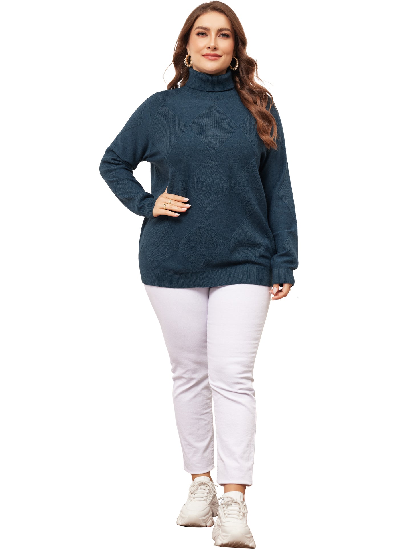 Suéteres de talla grande para mujer, suéter ligero de cuello alto y manga larga