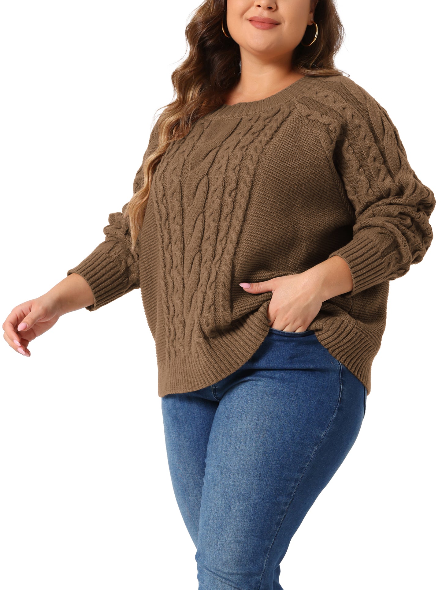 Women's Plus Size Sweater Long Sleeve Crewneck Fisherman Cable Pullover Sweaters