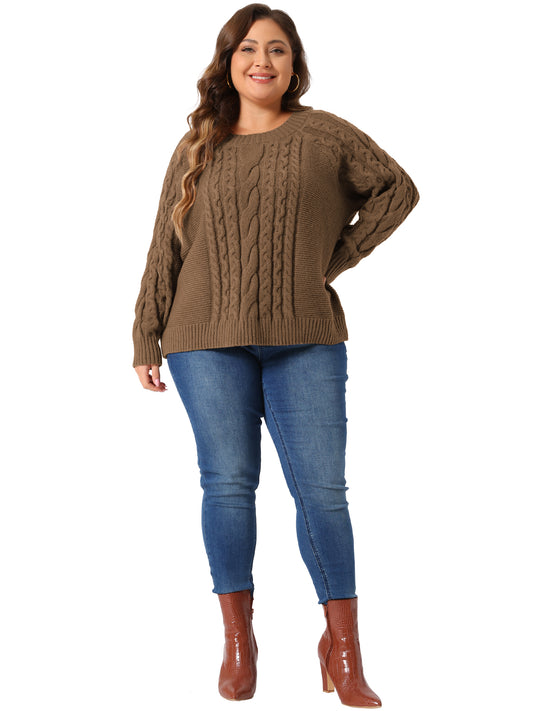 Women's Plus Size Sweater Long Sleeve Crewneck Fisherman Cable Pullover Sweaters