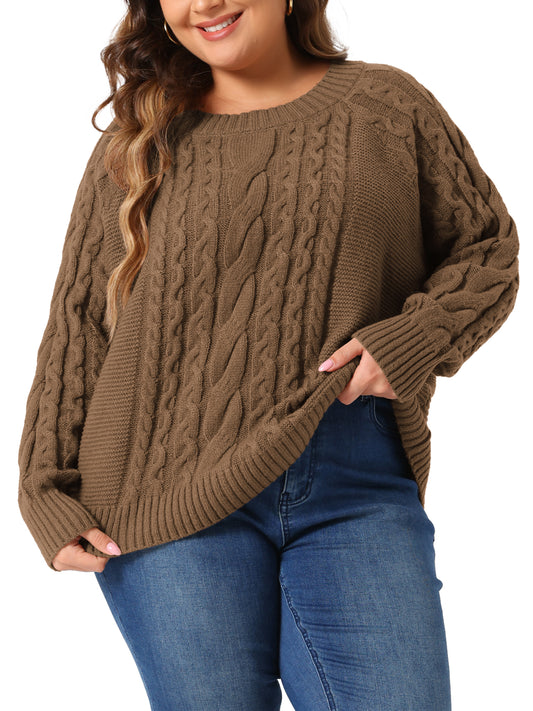 Women's Plus Size Sweater Long Sleeve Crewneck Fisherman Cable Pullover Sweaters