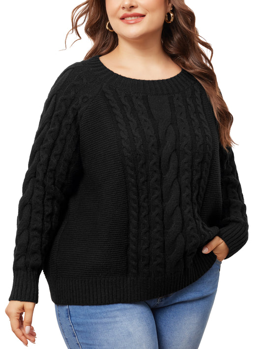 Women's Plus Size Sweater Long Sleeve Crewneck Fisherman Cable Pullover Sweaters