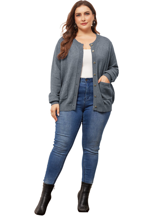 Women Plus Size Cardigan Sweaters Long Sleeve Button Down Crew Neck Classic Sweater Knit Cardigans