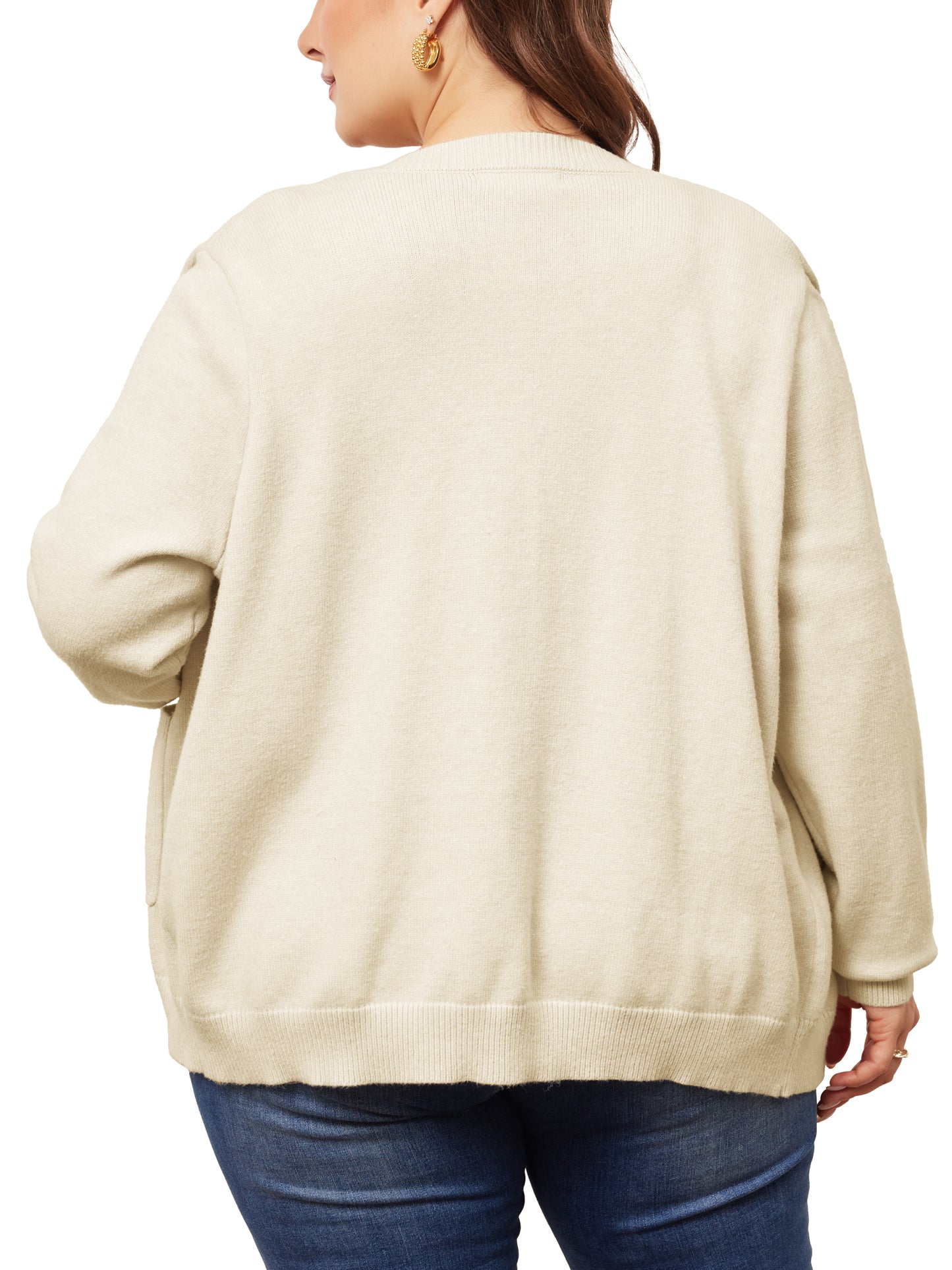 Women Plus Size Cardigan Sweaters Long Sleeve Button Down Crew Neck Classic Sweater Knit Cardigans