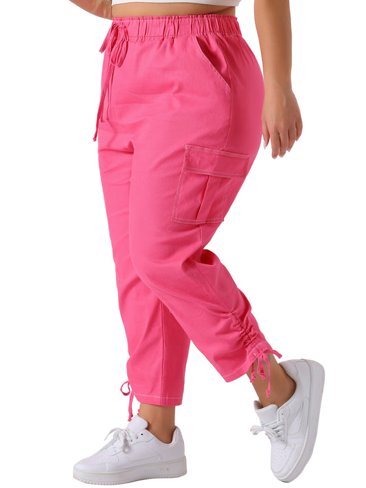 Women's Plus Size Drawstring Elastic Waist Cargo Pants with Pocket