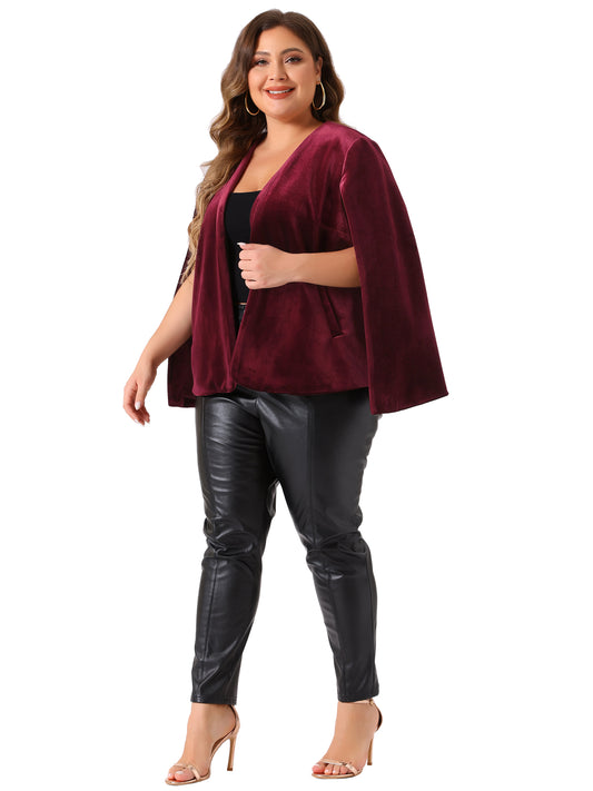 Blazer tipo capa de talla grande para mujer, elegante, informal, con abertura frontal y manga larga, de terciopelo