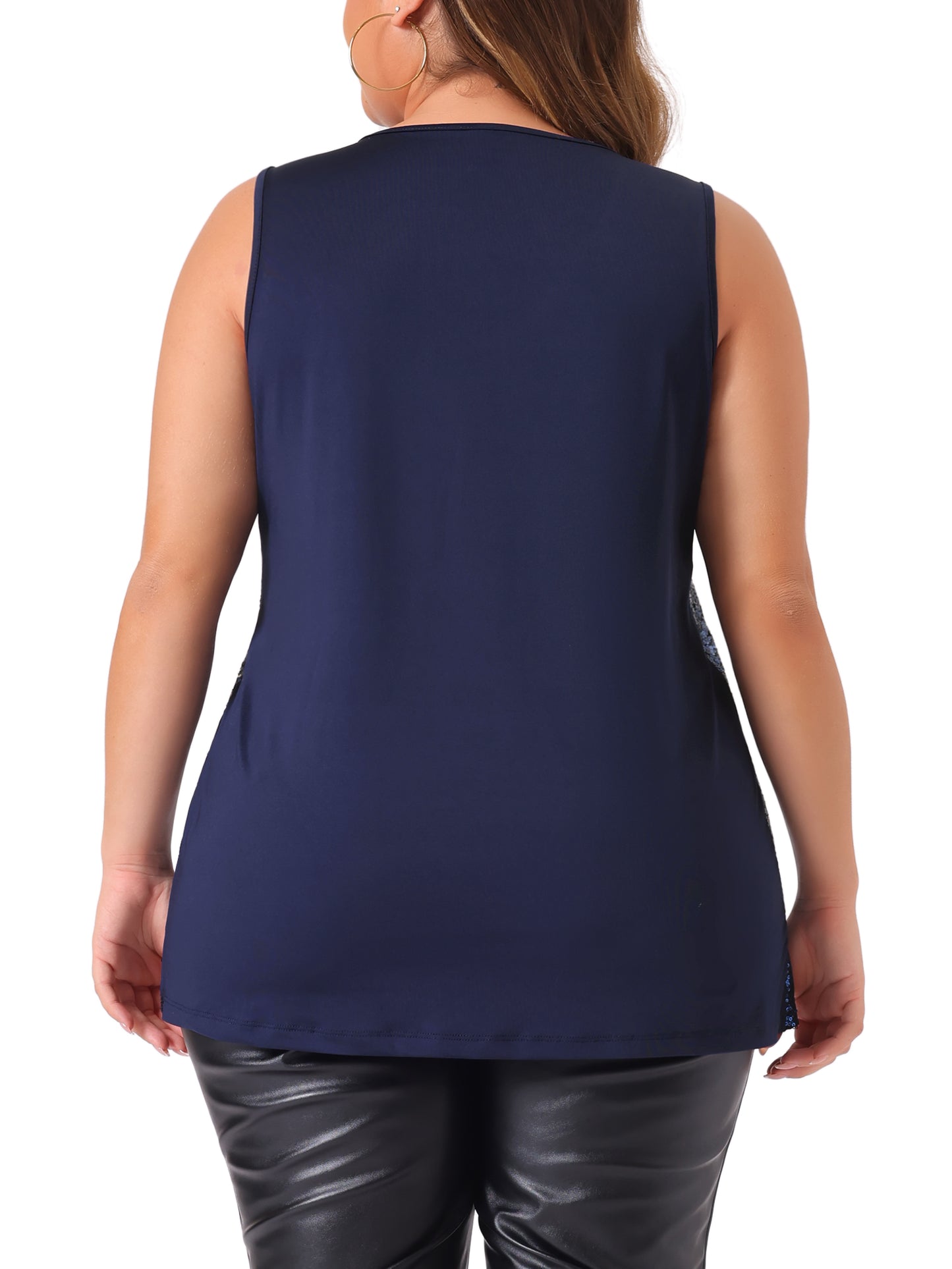 Women Plus Size Sleeveless Glitter Sequin Tank Tops Shimmer Sparkle V Neck Club Party Vest Top