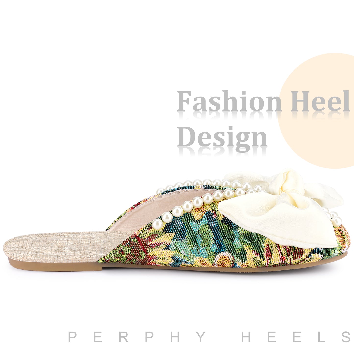 Sandalias planas con punta abierta y estampado floral para mujer, sin cordones, con perlas